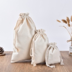 OEM Eco-friendly small 100% cotton fabric Plain draw string bag